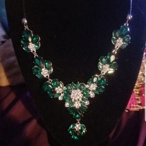 Green and silver gemstone choker necklace